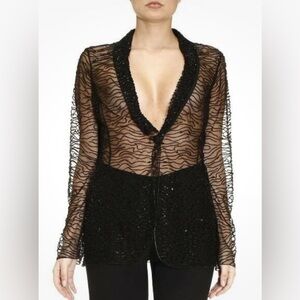 Armani Collezioni Sheer Black Beaded Patterned Blazer Jacket Women’s 6